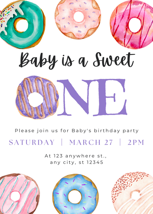 Sweet One Birthday Party Invite Template Download